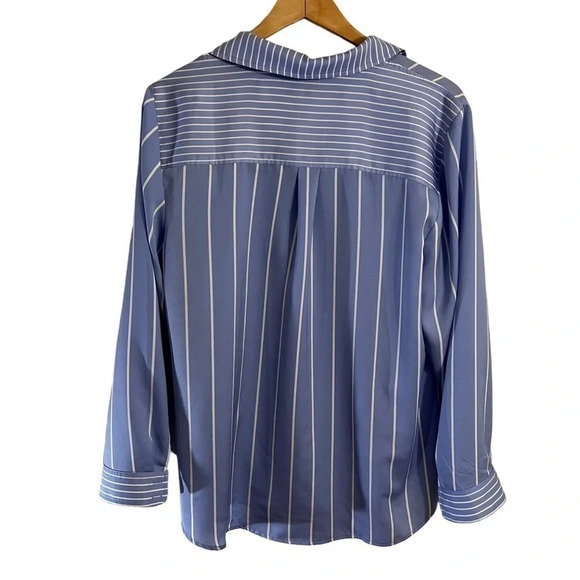 Chicos Striped Button Up Shirt Size 2 Blue Purple White Collared Long Sleeves - Picture 2 of 9
